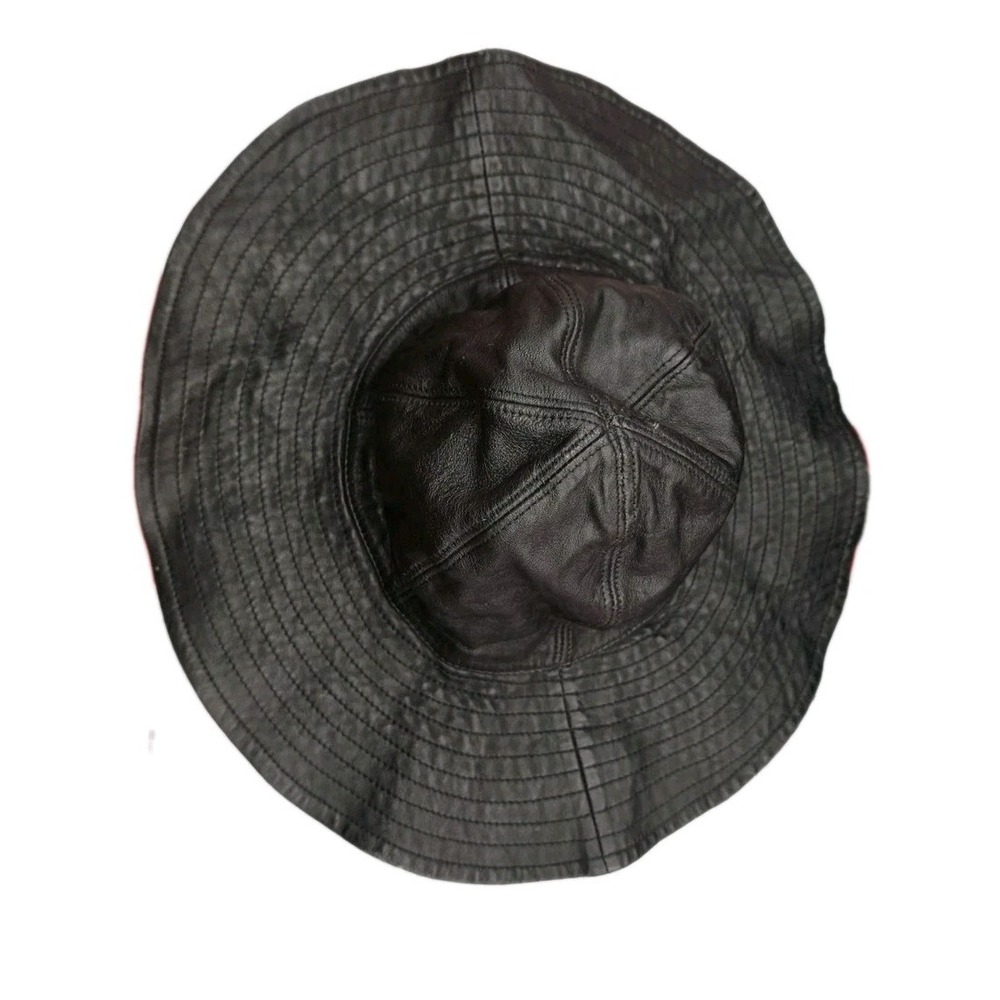 VTG  Wilsons Leather Floppy BUCKET Wide Brim Hat Black Lined PELLE STUDIO L/XL